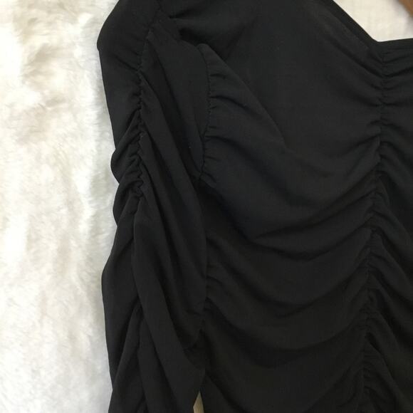 MNG Black Long Sleeve Sheer V-Neck Top - Picture 6 of 8